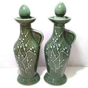 Vintage James Jim Beam Decanter Bottle Set of 2 1965 Whiskey Jade Green